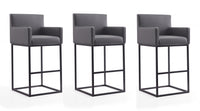 Ambassador Mid-Century Modern Metal Upholstered Barstool in Gray - Set of 3 Bar Stool