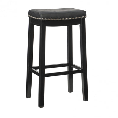 Claridge Faux Leather Backless Barstool - Black|Tabouret bar Claridge en similicuir et sans dossier - noir
