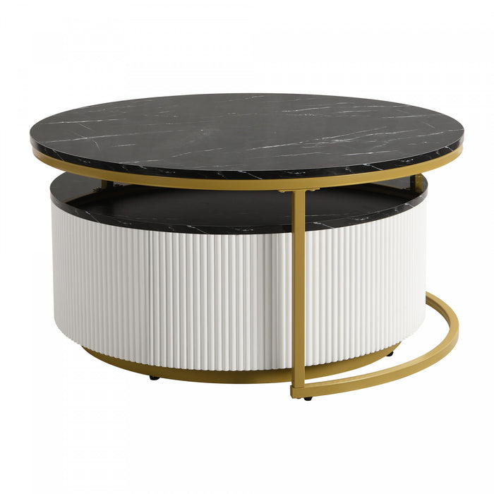 Sophia 27.6\" Modern Nesting Coffee Table With Storage Drawer, Black