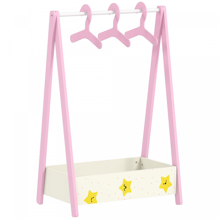 Qaba Kids Clothing Rack with Storage Shelf, Star Theme Kids Dress Up Rack with Hangers, Child Garment Hanger for Nursery Room, Living Room, Playroom, Pink