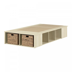 Avilla Storage Platform Bed With Wicker Baskets - Bleached Oak 