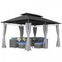 Outsunny 10' x 13' Double Roof Patio Gazebo With Curtains, Dark Grey