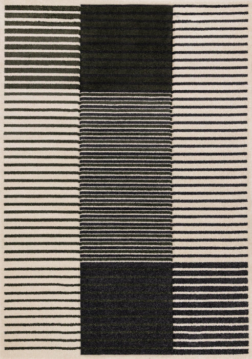 Maverick Green Black White Modern Striped Design Rug, 7'10\" x 10'6\" Indoor Area Rug