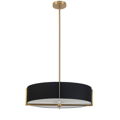 Dainolite Preston 4 Light Pendant 21" Dia Aged Brass Black Shade Lamp|Luminaire suspendu Preston de Dainolite de 21 po de diamètre avec abat-jour noir, fini laiton vieilli et 4 ampoules
