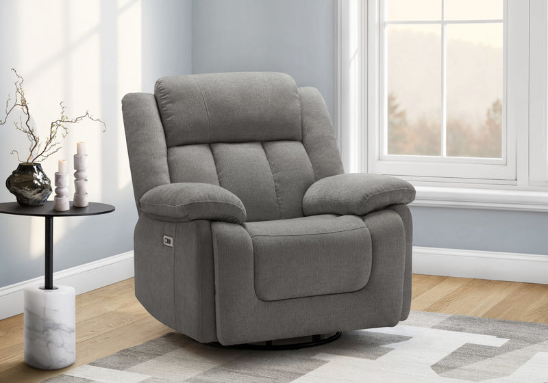 Power Reclining Chair, 39\" Wide, Glider, Swivel, Usb Ports Included, Light Grey Fabric Recliner