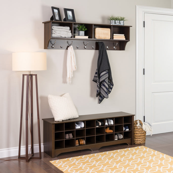 Twenty-Four Pair Shoe Storage Cubby Bench - Espresso