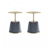 Anderson Modern Metal Top Upholstered End Table in Gray - Set of 2