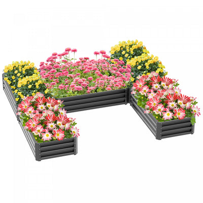 Outsunny 8x8ft Diy Raised Garden Bed, Set Of 5 Large Steel Box Planters For Outdoor Plants, Vegetabl|Outsunny 2,4 X 2,4 M Diy Lit De Jardin Sureleve, Lot De 5 Grandes Jardinieres En Acier Pour Plantes