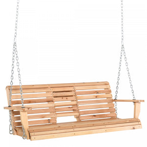 Outsunny 3 Seater Porch Swing Wood Patio Swing Chair With Foldable Table