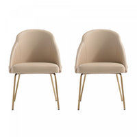 Gracie Modern Vegan Leather Metal Dining Chair in Tan and Gold - Set of 2