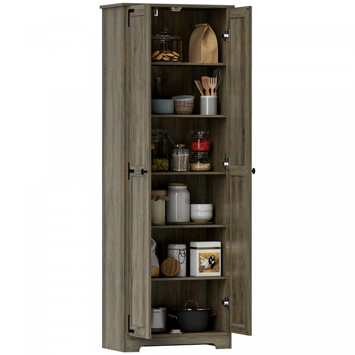 HOMCOM 67\" Farmhouse Pantry Cabinet, Tall Storage Cabinet, Distressed Grey