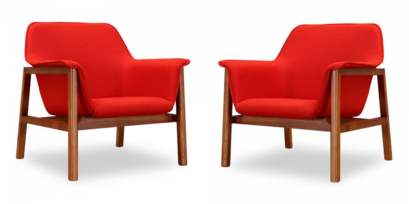 Miller Mid-Century Modern Linen Weave Accent Armchair in Burnt Orange - Set of 2