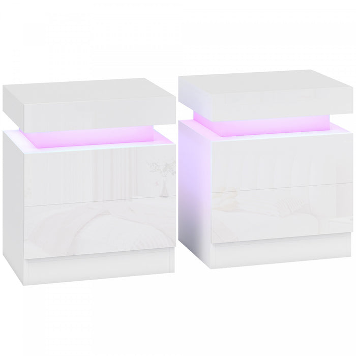 HOMCOM Nightstand Set of 2, Side Table with LED Lights, White
