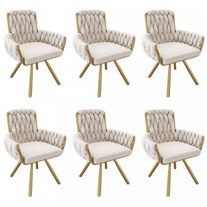 Timothy Velvet Swivel Dining Chairs with Tufted Upholstered and Metal Legs Set of 6, Glod