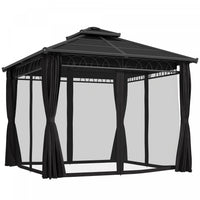 Outsunny 9' x 10' Double Roof Hardtop Gazebo with Nettings Curtains Black