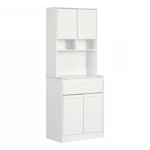 Myro Pantry Cabinet with Microwave Hutch - White