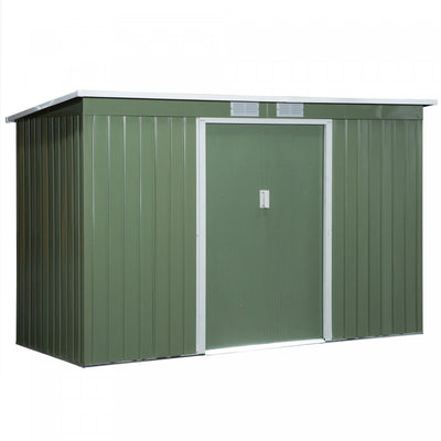 Outsunny 9' X 4' Metal Storage Shed, Garden Tool House With Floor Foundation, Double Sliding Doors, |Outsunny 9ft X 4.25ft Abri De Jardin En Acier Ondule Remise A Outils Pour Equipement D'exterieur Ave