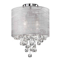 Dainolite Tahnee 2 Light Crystal Flush Mount Polished Chrome Silver/grey Organza Shade Lamp