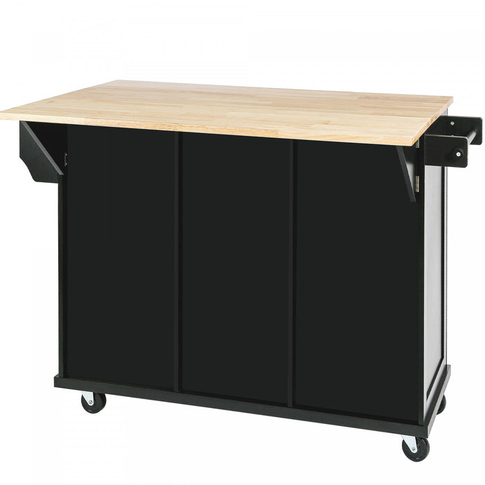Margery Rubberwood Kitchen Cart With Drop-leaf Countertop And Storage Racks - Black