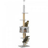 Pawhut Floor To Ceiling Cat Tree For Large Cats Adult, Cat Tower Adjustable Height 89\"-104\" W/ Scratching Post, Cat House, 3-steps, Hanging Ball, Perches, Anti-tip Kit, Light Grey