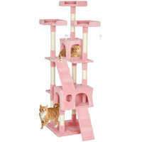 PawHut 68 inches Cat Tree, Multi-Level Large Cat Tower Condo with Scratching Posts, Perches, Cat Houses, Dangling Toy, Pink