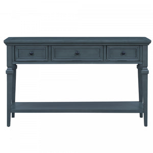 Sabina Solid Wood Console Table With 3 Drawers And Shelf - Navy