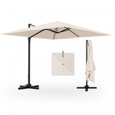 Costway Patio 9.5FT Square Cantilever Offset Hanging Umbrella 2-Tier 360° Outdoor Beige