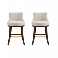 Lucia Modern Chenille Wood Counter Stool in Natural - Set of 2