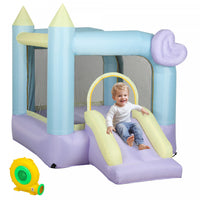 Qaba Inflatable Bounce House With 370w Blower, Bouncy Castle With Slide, Outdoor Indoor Party Wedding Playhouse Bouncer For Kids Ages 3-8, 98