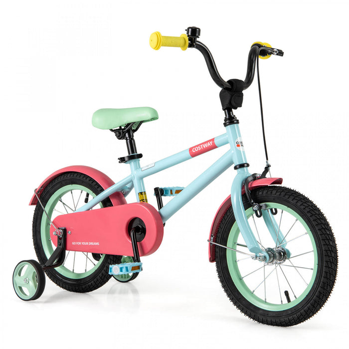 Costway 14\" Kids Bike With Adjustable Saddle Handlebar Removable Training Wheels Handbrake Red