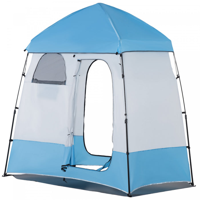 Outsunny Pop Up Shower Tent, Portable Privacy Shelter For 2 Persons, Changing Room With 2 Windows, 3 Doors, Carrying Bag, Grey And Blue