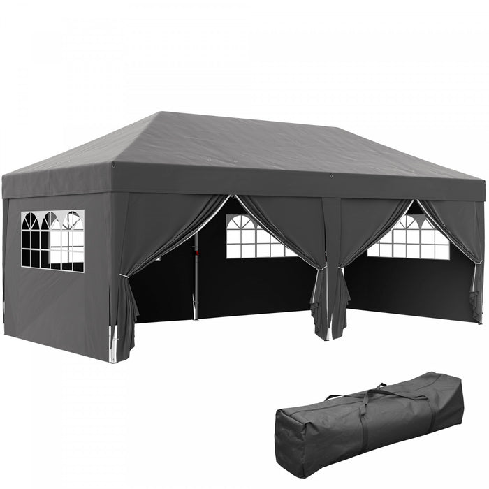 Outsunny 10'x20' Pop Up Tent Outdoor Easy Folding Gazebo Party Tent Black