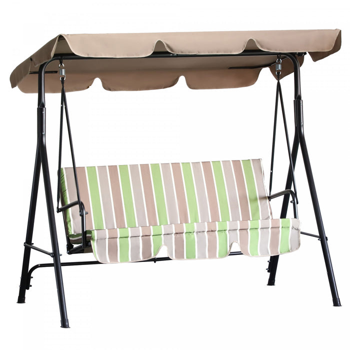 Outsunny 3-seat Patio Swing Chair, Outdoor Porch Swing Glider With Adjustable Canopy, Removable Cushion, And Weather Resistant Steel Frame, For Garden, Poolside, Green Stripes
