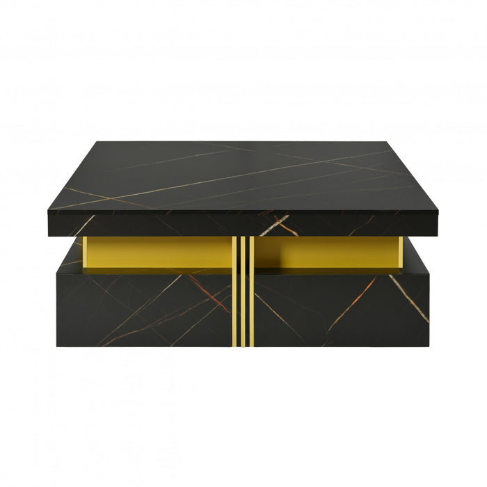 Marcia 43.3\" Square Engineered Wood Coffee Table With Storage Drawers, Black