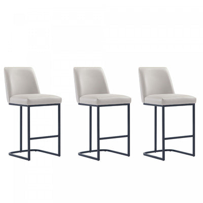 Serena Modern Metal Upholstered Counter Stool in Light Gray - Set of 3 Bar Stool | Tabouret de comptoir moderne en metal et tissu Serena, gris clair - Lot de 3