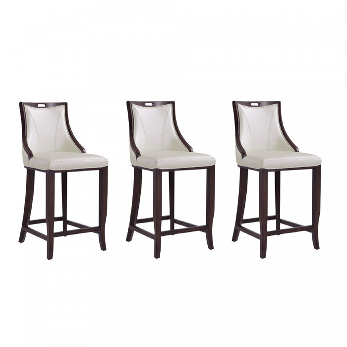 Emperor Traditional Wood Upholstered Barstool in Pearl White - Set of 3