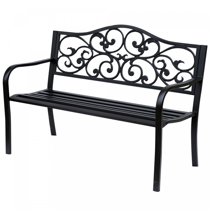Outsunny 50\" Outdoor Metal Garden Bench With Vintage Floral Pattern, Black