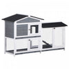 Pawhut 2-tier Wood Rabbit Hutch Backyard Bunny Cage Small Animal House W/ Ramp And Outdoor Run, Grey