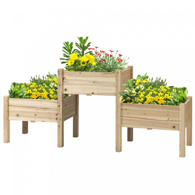 Outsunny 3-tier Raised Garden Bed, Elevated Planter Boxes, Freestanding Wooden Plant Stand For Veget|Outsunny - Lit De Jardin Sureleve A Trois Niveaux Avec Trois Bacs A Plantes Sureleves, Support De Pl