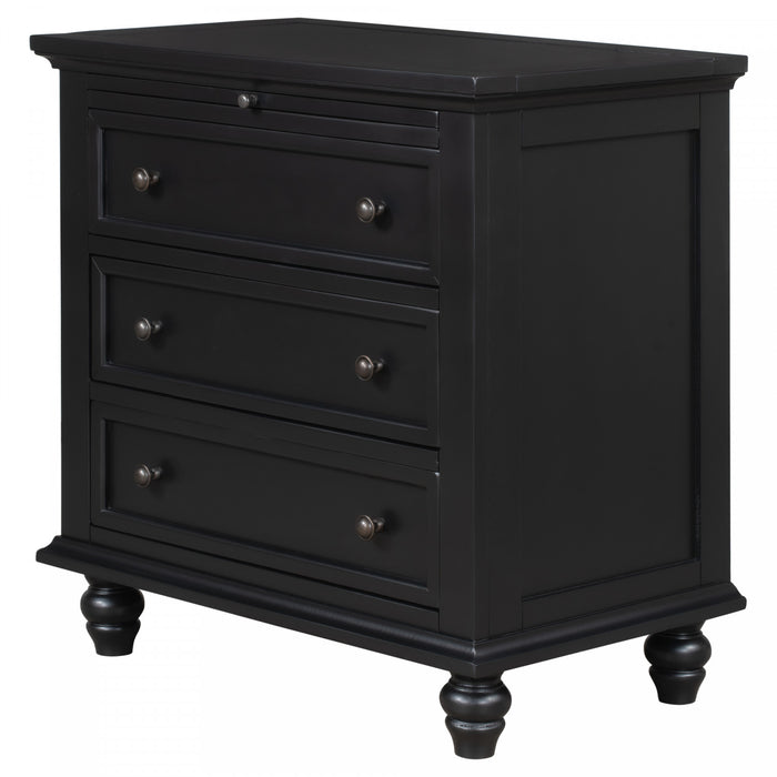 U_Style 27.6 Inch Painted Nightstand with Pull-Out Tray and 3 Drawers, Black