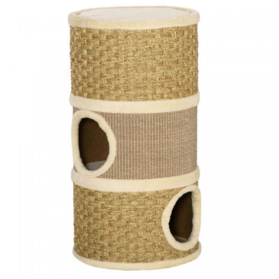 Pawhut Cat Condo 3 Story Three Holes With Sisal Seaweed Scratching Cover Surface, Cat Tower For Indo|Pawhut Tour A Chat 3 Etages A Trois Trous Avec Surface De Couverture A Gratter En Sisal Et Algues, T