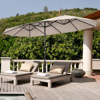 Costway 15FT Double-Sided Twin Patio Umbrella Sun Shade Outdoor Crank Market Base Beige