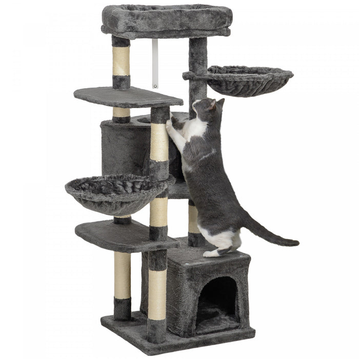 Pawhut 52.5\" Cat Tree, Cat Tower For Indoor Cats With Scratching Posts, Cat Condos, Bed, Platforms, Hammocks, Cat Activity Center, Dark Grey