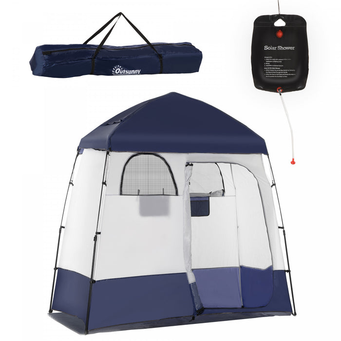 Outsunny Two Room Pop Up Shower Tent W/ Shower Bag, Floor, Carry Bag, Blue