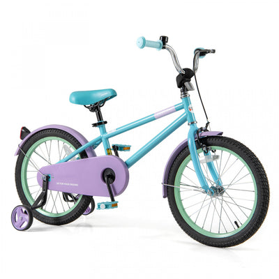 Costway 18" Kids Bike With Adjustable Saddle Handlebar Removable Training Wheels Handbrake Blue