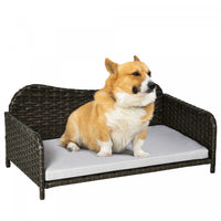 Pawhut Rattan Pet Sofa For Large & Medium Dogs, Indoor & Outdoor Raised Wicker Dog Bed, Cat Couch, W