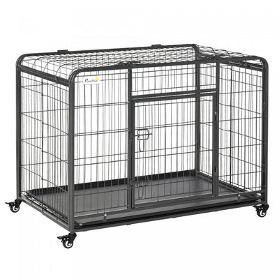 Pawhut Folding Heavy Duty Dog Crate Heavy Duty Cage For Large Sized Dogs With Double Doors, Lockable|Pawhut Cage Et Niche Pliable En Metal Robuste Pour Chien Avec Plateau Et Couvercle Amovibles Et 4 Ro