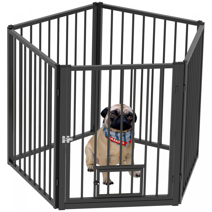 Pawhut Dog Playpen, 30\"h Pet Playpen, 5 Panels Puppy Exercise Pen Heavy Duty With Dog Gate & Cat Door, Indoor Outdoor Foldable Portable Dog Fence For Small & Medium Dogs