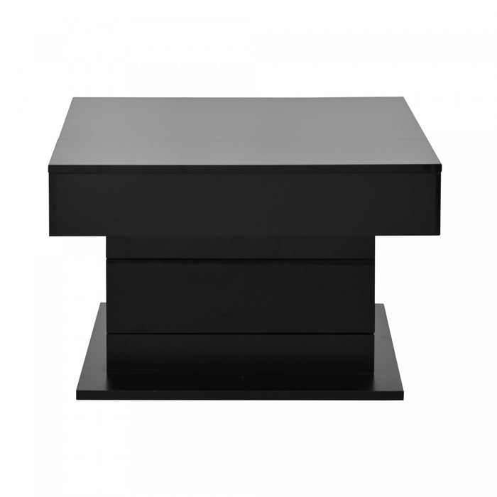 Aspire 27.5 Inch Square Rotating Lift-Top Coffee Table with High-Gloss Finish and Hidden Storage, Black