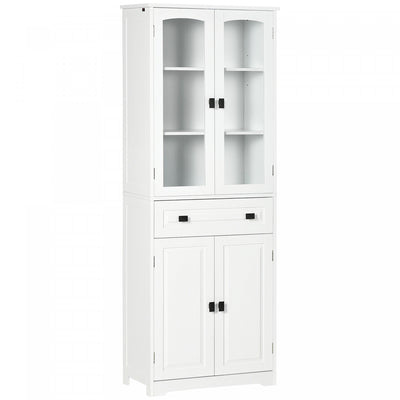 HOMCOM 63" Kitchen Pantry Storage Cabinet w/Adjustable Shelves Glass Door
